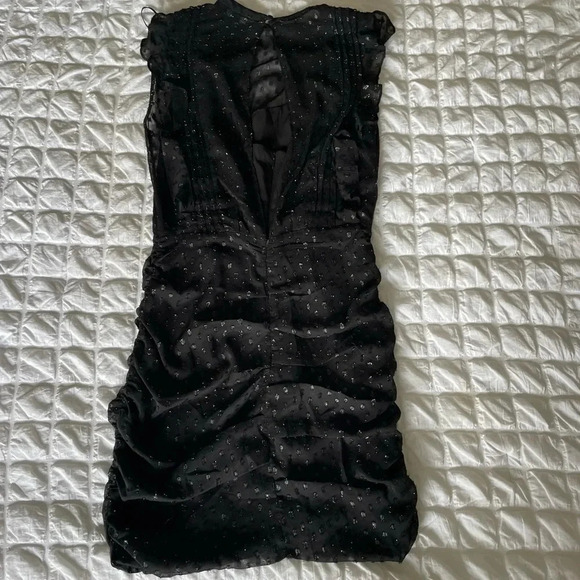 Express black ruffle polka dot ruched mini dress - Picture 11 of 14
